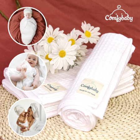 Made in Việt Nam - Khăn tắm đa năng 100% Cotton cho bé và gia đình Comfybaby - phù hợp sử dụng như chăn đắp, quấn ủ bé 70*70cm