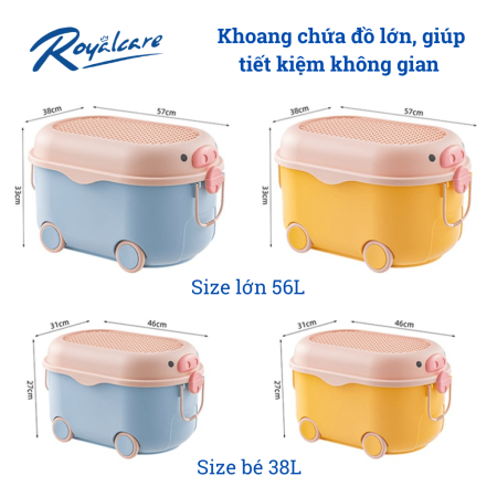 Thùng đựng đồ chơi cho bé có bánh xe RoyalCare 8800 - 8637  hình Heo - Vịt