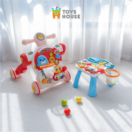 Bàn chơi đa năng cho bé có nhạc kiêm xe tập đi, xe chòi chân 4 trong 1 Toyshouse HE0826