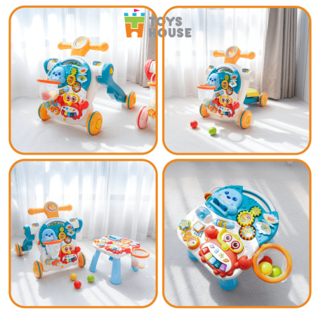 Bàn chơi đa năng cho bé có nhạc kiêm xe tập đi, xe chòi chân 4 trong 1 Toyshouse HE0826