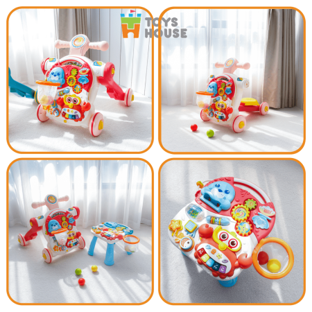 Bàn chơi đa năng cho bé có nhạc kiêm xe tập đi, xe chòi chân 4 trong 1 Toyshouse HE0826