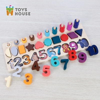 Đồ chơi gỗ ghép số, hình khối 3D - Đồ chơi tiền giáo dục cho trẻ Toyshouse 574