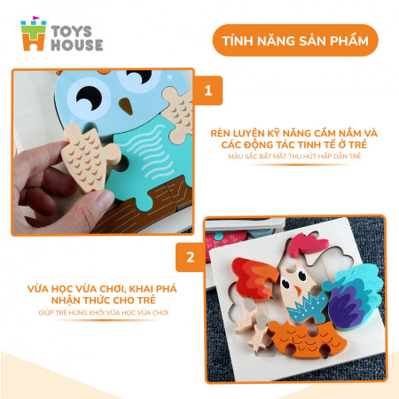 Đồ chơi ghép hình gỗ 3D - đồ chơi gỗ thông minh Toys House nhân vật hoạt hình ngộ nghĩnh, màu sắc đa dạng