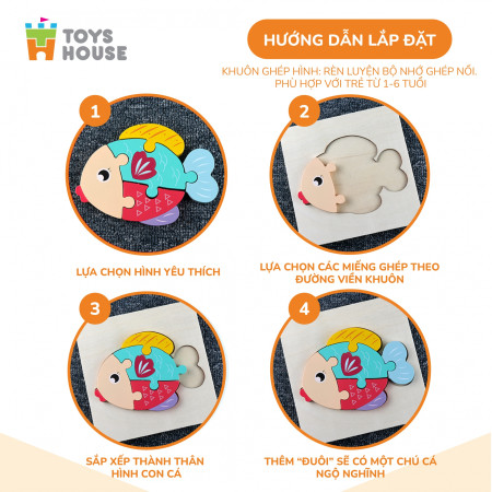 Đồ chơi ghép hình gỗ 3D - đồ chơi gỗ thông minh Toys House nhân vật hoạt hình ngộ nghĩnh, màu sắc đa dạng