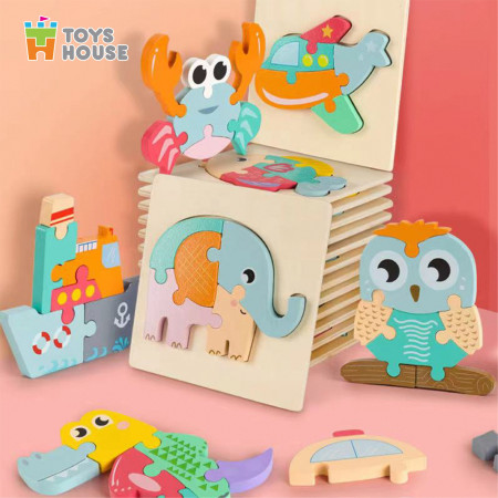 Đồ chơi ghép hình gỗ 3D - đồ chơi gỗ thông minh Toys House nhân vật hoạt hình ngộ nghĩnh, màu sắc đa dạng