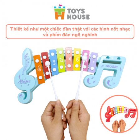 Đồ chơi đàn gõ Xylophone cho bé 8 phím hình nốt nhạc Toyshouse 683-2 màu xanh