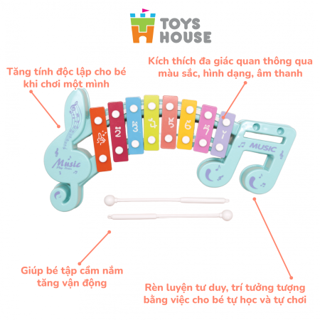 Đồ chơi đàn gõ Xylophone cho bé 8 phím hình nốt nhạc Toyshouse 683-2 màu xanh