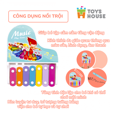 Đồ chơi đàn gõ Xylophone kèm sáo, lục lạc, kèn harmonica cho bé ToyHouse 682-9 - Màu Xanh