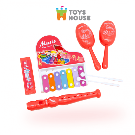 Đồ chơi đàn gõ Xylophone kèm sáo, lục lạc, kèn harmonica cho bé ToyHouse 682-9 - Màu Xanh