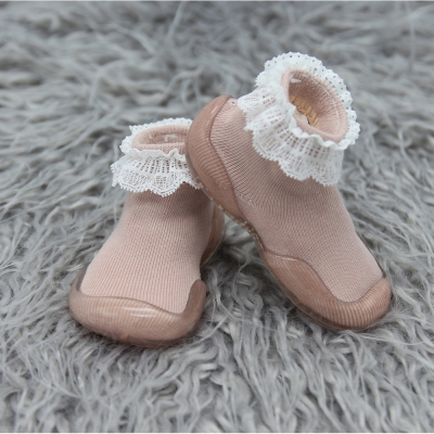 Giày tất tập đi cho bé đế cao su chống trượt - viền ren công chúa phong cách Hàn Quốc Comfybaby GG003 - chính hãng (Màu Hồng Vỏ Đỗ)