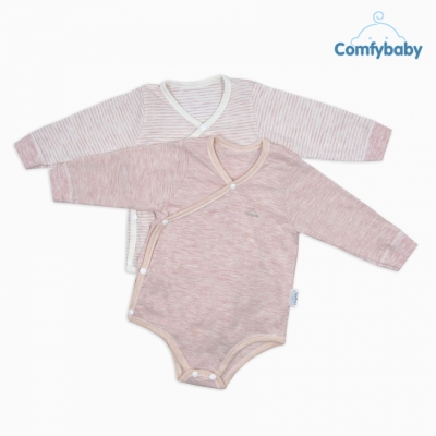 Set 2 áo bodysuit cài chéo giữ ấm ngực dài tay 100% Cotton cho bé Comfybaby ( 0-3m/3-6m/6-9m/9-12m) (xanh xanh/xanh be/ hồng hồng)