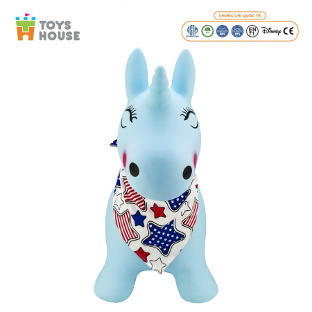 Thú nhún bơm hơi hình kỳ lân màu xanh Toys House TH619-PA391