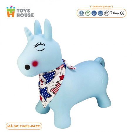 Thú nhún bơm hơi hình kỳ lân màu xanh Toys House TH619-PA391