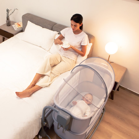 Nôi Ghép Cạnh Giường Đa Năng 3in1 Mastela 08602 Cao Cấp – Nôi Điện Đung Đưa Ru Ngủ, Cũi Mini & Nôi Em Bé An Toàn