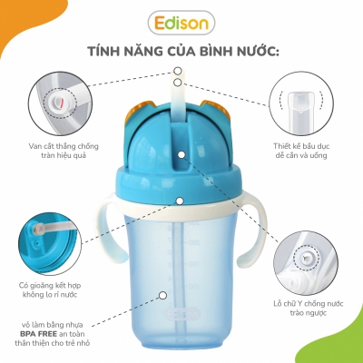 Bình tập uống nước, bình tập hút nước cho bé có ống hút chống sặc Edison nhập khẩu chính hãng Hàn Quốc 3314 - 3322