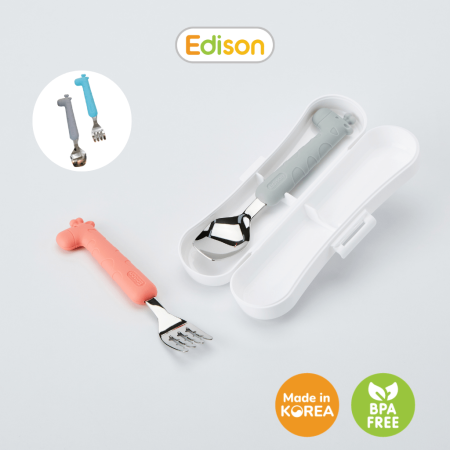 Bộ thìa dĩa cho bé tập ăn chất liệu inox bọc Silicon Edison Hàn Quốc dành cho bé từ 18 tháng tuổi 5318 - 5325