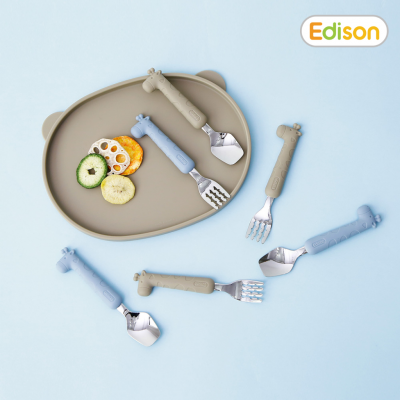 Bộ thìa dĩa cho bé tập ăn chất liệu inox bọc Silicon Edison Hàn Quốc dành cho bé từ 18 tháng tuổi 5318 - 5325