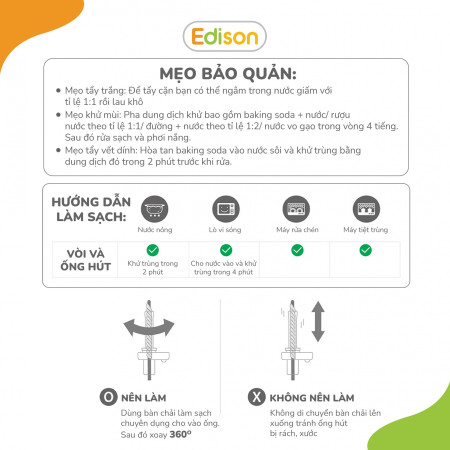 Ống hút sữa silicon đa năng Edison chính hãng Hàn Quốc cho bé tập hút 3024