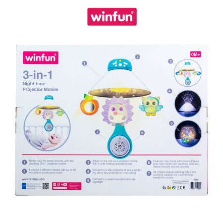 Treo nôi - đèn ngủ - máy chiếu trăng sao xoay tự động cho bé Winfun 720005-NL