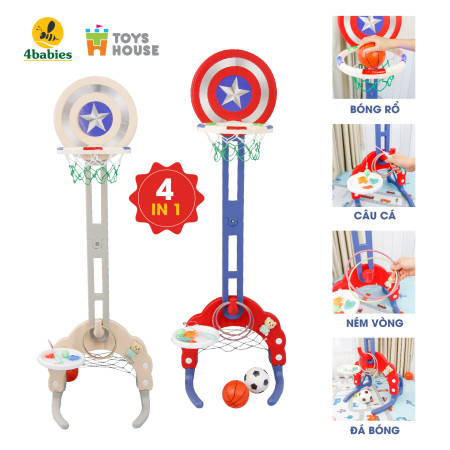 Bộ đồ chơi thể thao đa năng cho bé: Bóng đá, ném vòng, bóng rổ hình khiên KT 156*63*49 Toys House WM19041-B , màu xanh