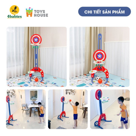 Bộ đồ chơi thể thao đa năng cho bé: Bóng đá, ném vòng, bóng rổ hình khiên KT 156*63*49 Toys House WM19041-B , màu xanh