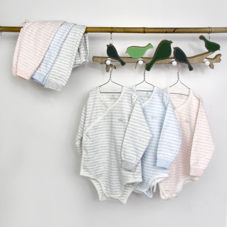 Set quần áo Bodysuit cài chéo giữ ấm ngực kèm quần rời Comfybaby CF1020-BODY 100% Cotton dày dặn cho bé từ 3 tháng đến 12 tháng kẻ sọc xanh