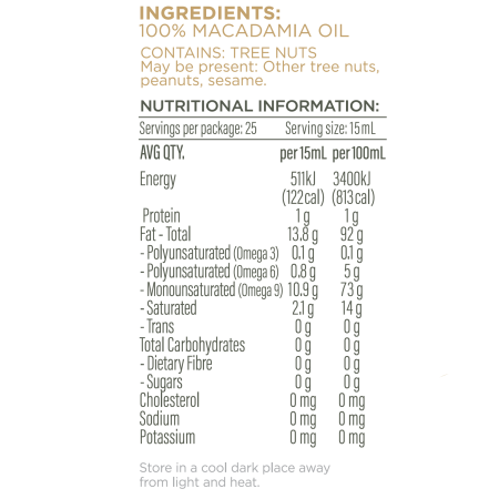  Dầu ăn ép lạnh Mắc Ca Plenty Úc 375ml giàu Omega 7 hỗ trợ giảm lão hóa, tốt cho tóc da
