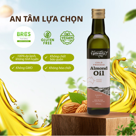  Dầu hạnh nhân ép lạnh Plenty Úc 375ml – giàu vitamin E, axit béo không bão hòa đơn, tốt cho tim