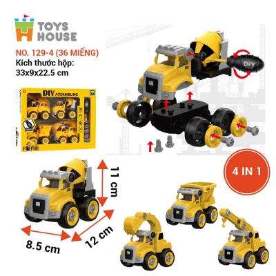 0620-TH4-129-4 - Đồ chơi lắp ghép mô hình DIY set 4 xe Toyshouse  (hộp)