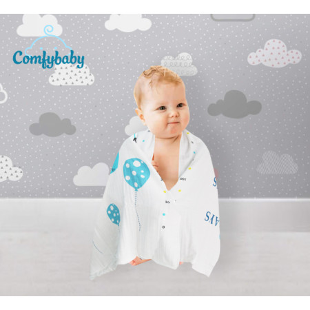 Khăn tắm trẻ em siêu mềm Comfybaby hình con voi xanh 75x150cm