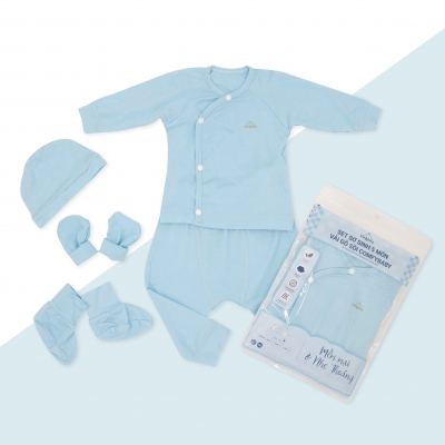 Set quần áo sơ sinh 5 món Comfybaby CF1020-SET5 chất modal làm từ sợi cây sồi siêu mềm và thoáng khí kháng khuẩn màu xanh