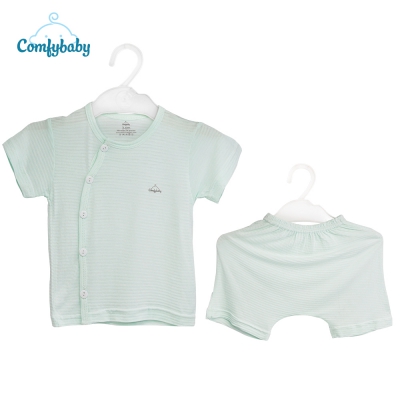 BỘ QUẦN ÁO CỘC CÀI CHÉO 100% COTTON LỤA COMFYBABY MÀU XANH QACF22042021