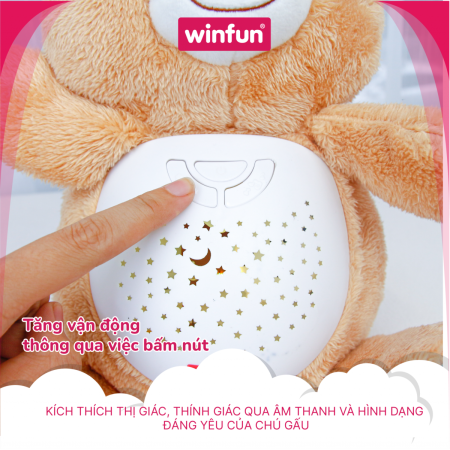 Đèn chiếu trăng sao ru ngủ phát tiếng ồn trắng Winfun 0825-NL, hình bạn gấu dễ thương