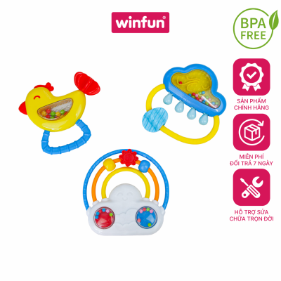 Set 3 đồ chơi xúc xắc cầm tay, gặm nướu chủ đề cầu vồng và mưa - Winfun 3030-NL