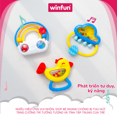 Set 3 đồ chơi xúc xắc cầm tay, gặm nướu chủ đề cầu vồng và mưa - Winfun 3030-NL