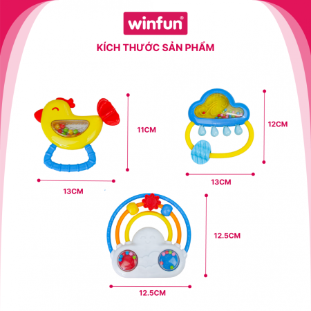 Set 3 đồ chơi xúc xắc cầm tay, gặm nướu chủ đề cầu vồng và mưa - Winfun 3030-NL