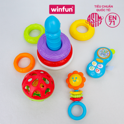 Set quà tặng đồ chơi sơ sinh cho bé - Thả khối, tập bò, gặm nướu, điện thoại cầm tay Winfun 3035-NL